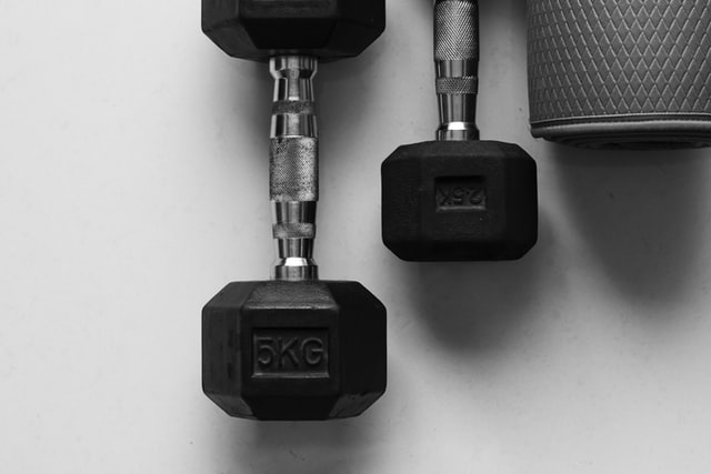 dumbbell and kettlebell